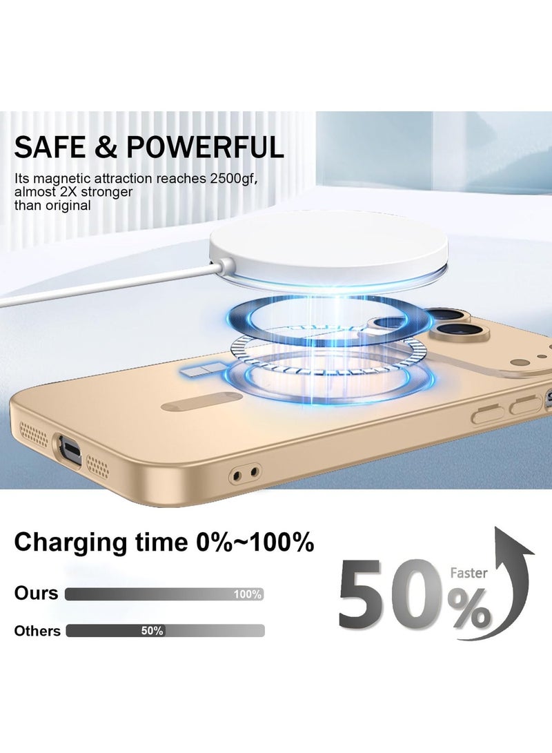 جراب مغناطيسي لهاتف iPhone 17 Pro Max، يأتي مع واقي لعدسة الكاميرا، متوافق مع Magsafe، غطاء هاتف ناعم من مادة TPU للحماية الكاملة، نحيف وناعم ومقاوم للصدمات (ذهبي) - Image 4